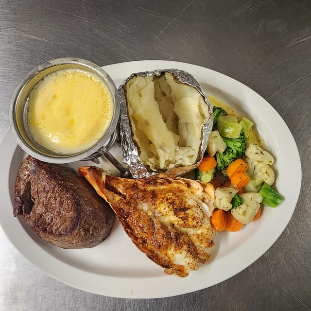 Filet Mignon (10 oz) & (6 oz) Lobster Tail.