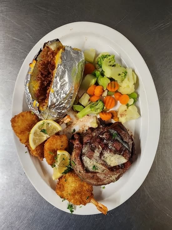 Filet Mignon (10 oz) & 4 Oz Butterfly Shrimp.